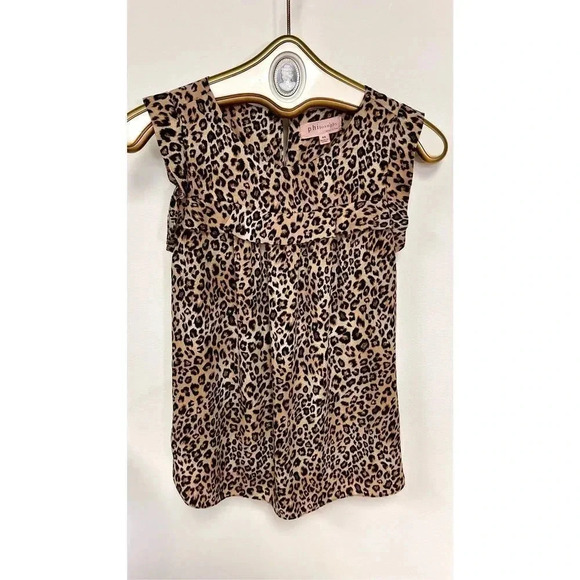 Philosophy Womens Brown Leopard Print Ruffle Pleated Keyhole Blouse‎ Size XS - Picture 1 of 10